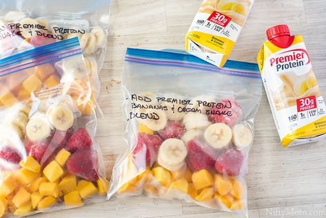 Fruit Bags, Protein Drink Recipes, Pancakes Protein, Make Ahead Smoothies, Premier Protein Shakes, Quick Protein, Smoothie Fruit, Bariatric Diet, Protein Smoothies