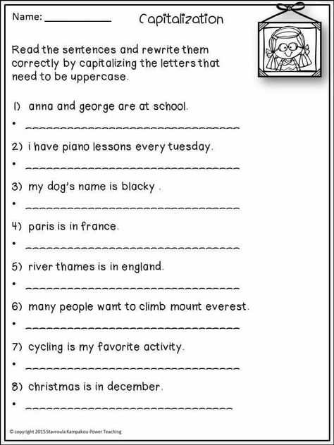 Middle School Grammar Worksheets, Capitalization Worksheets, Capital Letters Worksheet, Writing Sentences Worksheets, Punctuation Worksheets, 2nd Grade Writing, 1st Grade Writing, First Grade Worksheets, First Grade Writing