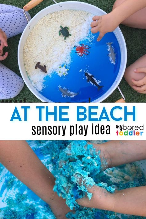 Sensory play is always a win at our place. The kids love exploring the different textures and using the props to inspire their own creativity. From this, there are times when they get lost in their own stories created with their characters and other times, they get engulfed in exploring the sensory mediums. This sensory seashore small world resulted in the combination of both these inspiring types of play. #sensoryplay #sensory #myboredtoddlers Sensory Play Ideas, Sensory Motor, Beach Play, Multi Sensory, Sensory Activities Toddlers, Theme Activities, Fun Activities For Toddlers, Sensory Boxes, Processing Disorder