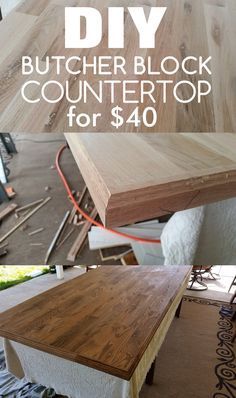 How To Make A Butcher Block Island, Diy But Her Block Counter, Plywood Countertop Diy Kitchens, Kitchen Island Top Ideas Countertops, Diy Wood Island Countertop, Diy Kitchen Island Top, Woodblock Countertops, Dual Use Furniture, Butcherblock Countertop Island