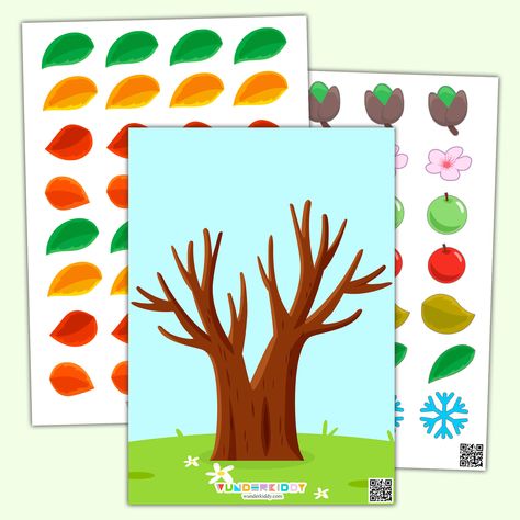 Seasons Activity Kindergarten, Seasons Learning Activities, 4 Seasons Activity Preschool, Seasons Sorting Activity Free Printable, Seasons Tree Calendar Kids, Sorting Worksheet, Four Seasons Tree, Educational Math Games, Seasons Preschool