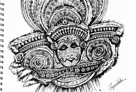 Theyyam pen work Theyyam Drawing, Theyyam Painting, Pen Work, Geometric Art Prints, Ink Sketch, Fashion Portrait, Pen Drawing, Geometric Art, Kerala