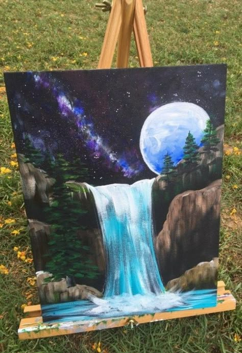 How To Paint Galaxy Falls - Step By Step Painting Paint Galaxy, Waterfall Painting, Waterfall Paintings, Christmas Paintings On Canvas, Acrylic Painting Lessons, Canvas Painting Tutorials, Easy Canvas, Galaxy Painting, Galaxy Art