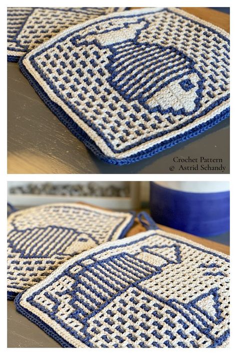 Astrid's Lighthouse Fish Potholders Crochet Pattern Crochet Fish Hot Pad, Potholder Knitting Patterns, Thick Potholder Crochet Pattern, Crochet Potholders Patterns, Crochet For Kitchen, Crochet Trivet Free Pattern, Crochet Potholders Free Patterns, Crochet Tapestry Pattern Free, Crochet Kitchen Items