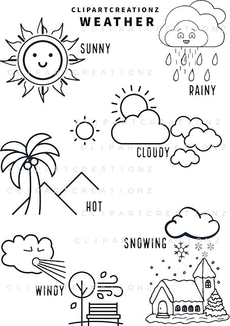 Friends of plant coloring clipart - Clipart Creationz Weather Curriculum, Weather Coloring Pages, Weather Drawing, English Preschool, Weather Activities Preschool, Coloring Worksheets For Kindergarten, Seasons Preschool, Weather Worksheets, Preschool Weather