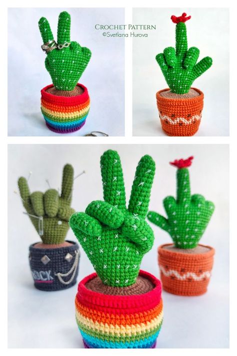 Crochet Hands Pattern, Cactass Crochet Pattern, Mood Cactus Crochet, Crochet Mood Cactus, Mood Cactus Crochet Pattern, Crochet Middle Finger Cactus, Crochet Fence Post Cactus Free Pattern, Crochet Hand Free Pattern, Crochet Love Cactus Free Pattern