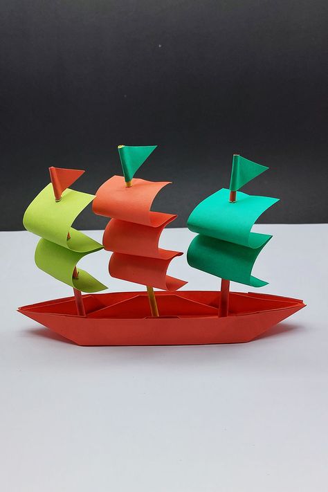 Paper Sailboat Making Out of Color Paper for Makers. It's a DIY origami sailing boat-making video tutorial where I've shown how to make a paper boat that has a big sail step by step. To make these paper crafts toys for craft enthusiasts here I've used a color paper. #paperboat #sailboat #origamiboat Make A Paper Boat, Sailboat Craft, Boat Crafts, Origami Boat, Family Projects, Toilet Paper Tube, Sailboat Art, Making A Model, Paper Boat