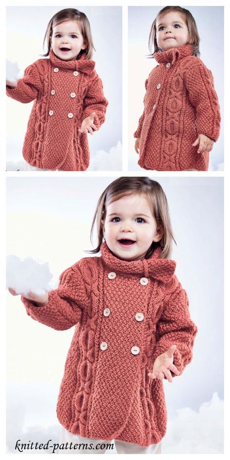 Knit Baby Cable Coat Free Knitting Pattern Knitting Patterns Boys, Baby Cardigan Knitting Pattern Free, Toddler Coat, Cable Knitting Patterns, Baby Cardigan Knitting Pattern, Baby Coat, Baby Clothes Patterns, Vintage Knitting Patterns