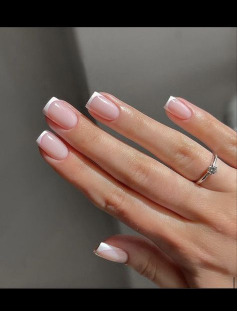 Fake Nails Short Square, Nails With Pink, Nails Short Square, French Tip Press On Nails, Short Coffin Nails, Minimal Nails, French Nail Designs, Stick On Nails, Girls Nails