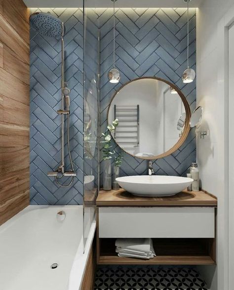 Grey Blue Herringbone Bathroom Tiles - Grey Blue Herringbone Bathroom Tiles. Image Source Unknown. Herringbone Bathroom, تصميم دورة مياه, Makeover Kamar Mandi, Koti Diy, Bilik Air, Bathroom Accents, Bad Inspiration, Bathroom Goals, Trendy Bathroom