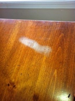 Another angle of corn water stain.  Had been on the table for 3 months Wood Table Makeover, Water Stain On Wood, Remove Water Spots, Remove Water Stains, Restore Wood, Wood Repair, Hot Dish, Pine Table, Diy Products