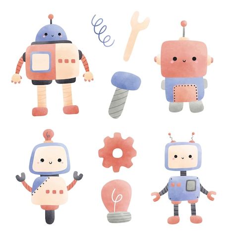 Robot Vector Illustration, Robot Concept Art Cute, Youtuber Illustration, Robotics Illustration, Robotic Illustration, Robot Illustration Design, Cute Robot Drawing, Cute Robot Illustration, Cute Robot Art