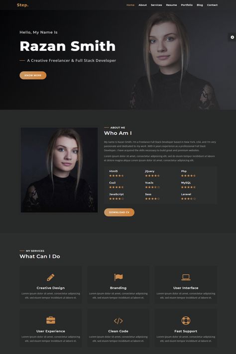 Step - Responsive Personal Portfolio Landing Page Template #90573, #Ad #Personal #Responsive #Step #Portfolio Cv Website, Webdesign Portfolio, Portfolio Landing Page, Personal Website Design, Web Design Inspiration Portfolio, 블로그 디자인, Cv Inspiration, Web Portfolio, Portfolio Website Template