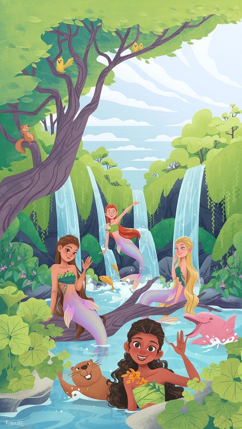 Mermaid On Land, Lagoon Illustration, Fairy Background, Mermaid Cartoon, Mermaid Kids, Mermaid Cove, Mermaid Illustration, Mermaid Artwork, Mermaid Lagoon