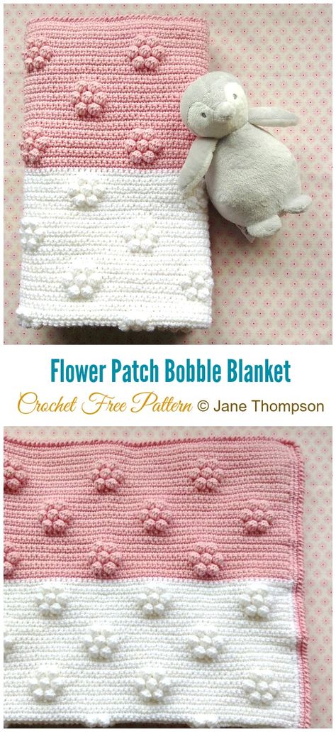 Flower Patch Bobble blanket Crochet Free Pattern - Bobble & Popcorn #Blanket; Free #Crochet; Patterns Afgans Crochet, Crocheted Baby Blankets, Crochet Bobble Blanket, Bobble Stitch Crochet Blanket, Popcorn Stitch Crochet, Bobble Blanket, Bobble Stitch Crochet, Crochet Flower Blanket, Bobble Crochet