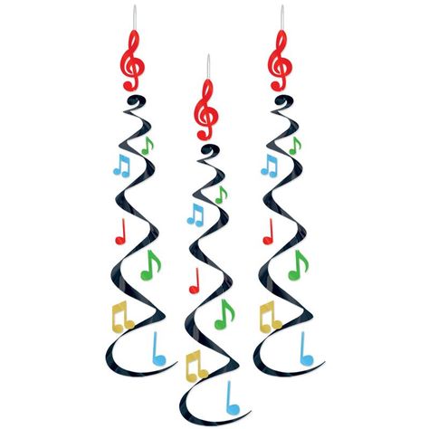 Music Danglers are like long black whirly things with rainbow colored metallic music notes, They are way cool Musical Decorations, Music Notes Decorations, Rock N Roll Party, Music Themed Parties, Colorful Notes, Musical Theme, Music Party, Costumes Ideas, Musical Notes