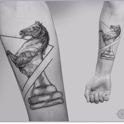 Discover | Tattoodo Chess Horse Tattoo, Chess Horse, Chess Tattoo, Geometric Nature, B Tattoo, Cross Hatching, Horse Tattoo, Wrist Tattoos, Tattoo Artist