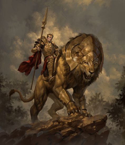 Mounts Concept Art, God Fantasy Art, Beast Lord Fantasy Art, Animal Mount Fantasy Art, Fantasy Warrior Art, Lion Concept Art, Lion Monster Art, Dnd Gods, Lion Knight