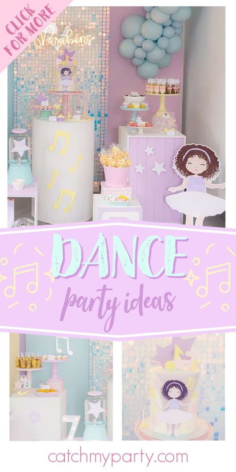 Check out this adorable dance-themed birthday party! The cake is fantastic! See more party ideas and share yours at CatchMyParty.com First Birthday Dance Theme, Ballet Birthday Party Activities, 3rd Birthday Dance Party, Dance And Twirl Birthday Party, Dance Birthday Party Ideas, Dance Themed Birthday Party, Dance Birthday Cake, Toddler Dance Party, Winter Candyland