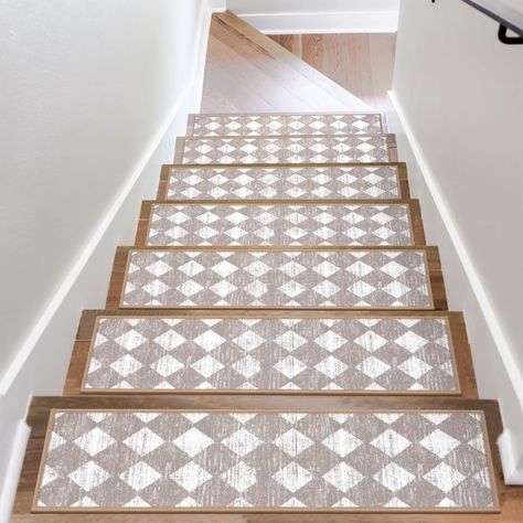 PRICES MAY VARY. Non-Slip Stair Mat: Using our anti-slip peel and stick stair treads, you don't need to purchase another tape or adhesive. It can stick to wooden, tile, and marble surfaces tightly, stay put and stay in place. The self-adheive layer can be sticked and resticked for many times and will stay sticky even after machine wash. Easy to Install, No Residue: Just clean and dry the stairs, peel off the backing, and stick the stair tread rugs on steps. Our unique non-skid self-adhesive mate Mid Century Stairs, Carpet Treads, Stairs Renovation, Basement Living, Carpet Stair Treads, Stair Mats, Stair Tread Rugs, Wooden Tile, Wooden Steps