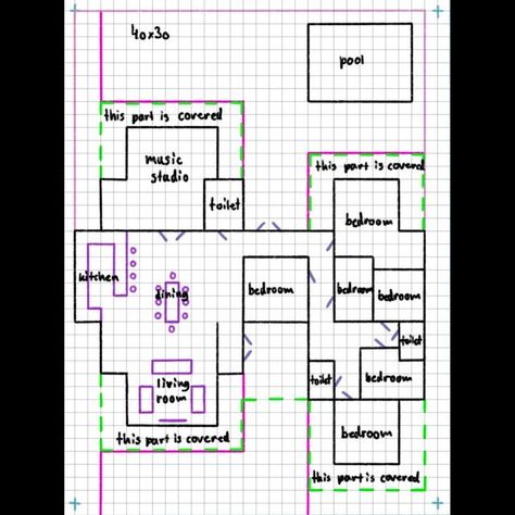 Ellen on Instagram: "526. 40x30 house 6 bedroom 3 bathroom Someone asked me if I could make a floor plan for a 6 bedroom modern house with a music studio on a 40x30 lot. This is what I came up with. #sims4 #simstagram #simstutorial #sims4buildchallenge #sims4floorplan" Sims 4 40x30 House, House Floorplan, Houses Ideas, 6 Bedroom House, Decal Codes, Sims House Plans, Bloxburg Decal Codes, Bedroom Modern, Sims 4 Build