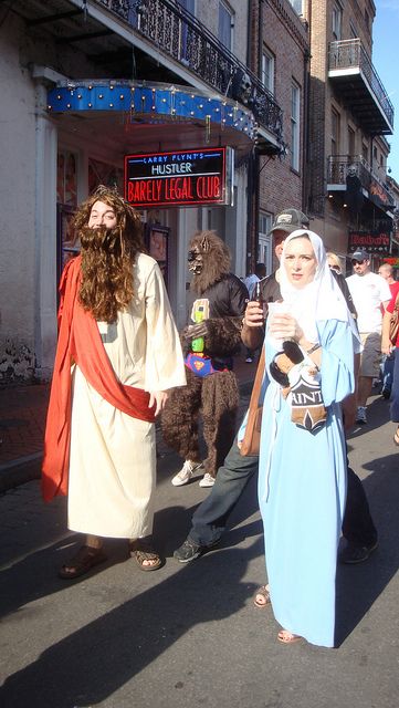 Jesus and Mary  Bourbon St. 2010 - Halloween Virgin Mary Costume Diy, Jesus Halloween Costume, Mary Halloween Costume, Virgin Mary Costume, Jesus Costume, 2010 Halloween, Mary Costume, Halloween 2010, Sing Sing