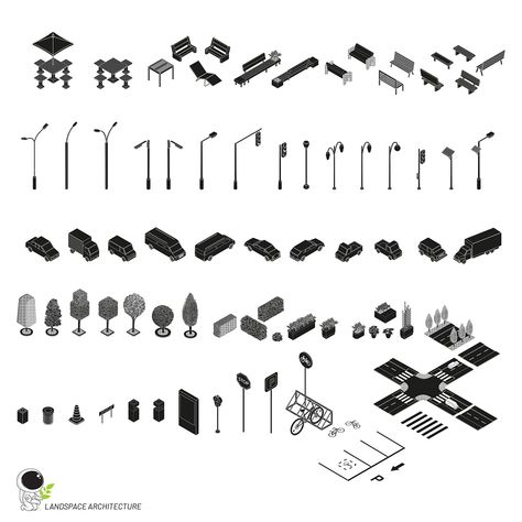 Isometric Urban Furniture Kit (.ai and .psd) :: Behance Photoshop Tree, Landscape Architecture Graphics, Collage Creator, Store Architecture, Urban Design Diagram, Urban Analysis, Urban Design Graphics, Illustration Architecture, Architecture Concept Diagram