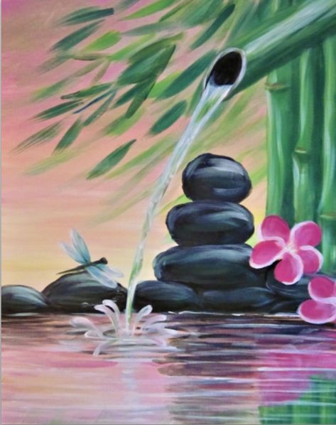 Painting Water At Night, Zen Painting Ideas, Paint Nite, Easy Canvas Painting, Public House, Canvas Painting Diy, Tableau Art, Small Canvas Art, Nature Art Painting