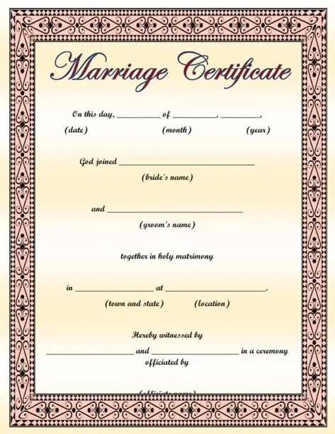 Marriage Certificate Template - BestTemplatess - BestTemplatess Marriage Contract Aesthetic, Fake Marriage Certificate, Marriage Certificate Template, Character Sheet Writing, Fake Marriage, Marriage Signs, Airborne Army, Good Cv, Birth Plan Template