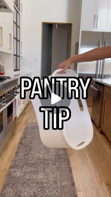 Kim | Organizing Expert on Instagram: "Comment PANTRY & if you follow me you’ll automatically get a DM with the link. 🔗

✨ PANTRY TIP ✨ If you have deep shelves in your pantry then you need these cute woven (plastic) laundry baskets! You can’t even tell they are laundry baskets from the way they are positioned here. Just because they are normally used for clothes doesn’t mean you can use them for something else. 😉

What to store in large bins? 
▪️small appliances 
▪️water bottles
▪️sodas
▪️lunch boxes
▪️reusable shopping bags 
or anything big, bulky & ugly that you want to hide." Pantry Plans, Deep Shelves, Laundry Baskets, Pantry Design, Reusable Shopping Bags, Lunch Boxes, Plastic Laundry Basket, Cleaning Organizing, Small Appliances