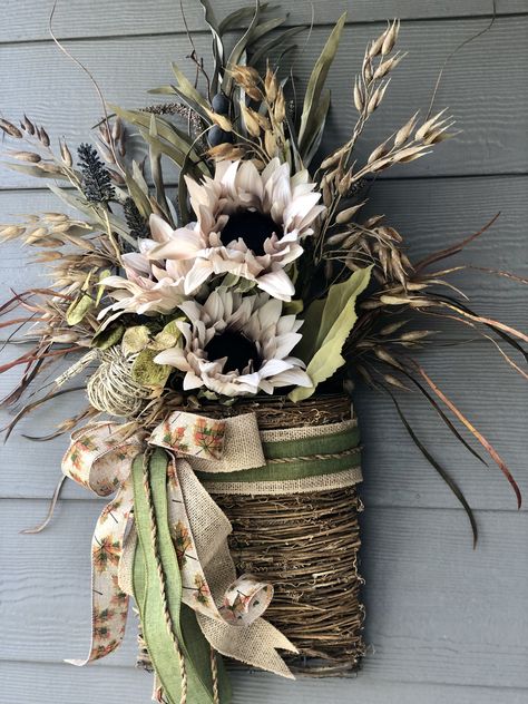 Front Door Baskets, Fall Basket, Basket Wreath, Wreath Boxes, Harvest Basket, Fall Neutrals, Safe Harbor, Autumn Decorating, Fall Front Porch