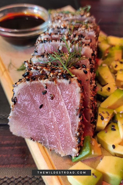 Braised Tuna with a sesame crust, avocado and soy sauce from Sitiado Restaurant in Nazaré, Portugal. Food In Portugal, Nazare Portugal, Portugal Aesthetic, Photography Restaurant, Dessert Restaurant, Portugal Food, Portuguese Desserts, Travel Portugal, Europe 2024