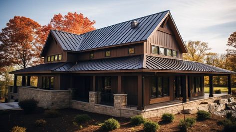 Comprehensive Guide to Standing Seam Metal Roofing Systems Burnished Slate Metal Roof, Copper Metal Roof, Metal Roofing Systems, Black Metal Roof, Metal Roofs, Modern Roofing, Standing Seam Metal Roof, Roof Siding, Roof Maintenance