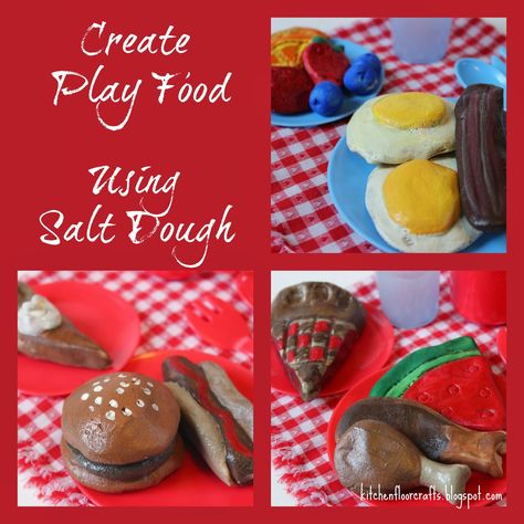 As we shared before, the kids love playing in their play kitchen especially when we have other kids over to visit. I remember when we first ... Gingerbread Salt Dough, Cornstarch Dough, Salt Dough Projects, Dough Food, Salt Dough Crafts, Salt Dough Recipe, Visual Recipes, Peppermint Candy Cane, Pretend Food