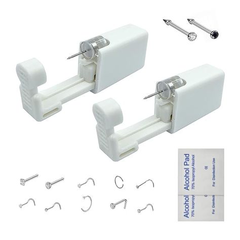 Disposable Safe Sterile Piercing Unit For Self Nose Piercing Gun, Nose Stud Tool with Free 10 Nose Rings (White+Black) Getting My Nose Pierced, Nose Piercing Kit, Clear Nose Stud, Amazon Nose Piercing Kit, Surgical Steel/ Titanium Double Nose Peircing Jewelry, Object Inspiration, Nose Stud Piercing, Nickel-free Sterling Silver Nose Studs, Stud Piercing