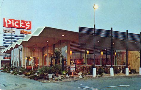 pick's restaurant & coffee shop west los angeles california | by it's better than bad Googie Architecture, California Postcard, Hollywood Hotel, Santa Monica Blvd, West Los Angeles, Bad Photos, San Fernando Valley, Vintage Los Angeles, Urban Oasis