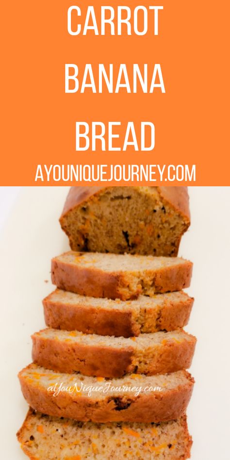 Carrot Banana Bread Recipe - A YouNique Journey Carrot Banana Bread Recipe, Carrot Banana Bread, Banana Carrot Bread, Carrot Cake Banana Bread, Carrot Bread Recipe, Cake Banana Bread, Carrot Banana Cake, Custard Cake Recipes, Banana Bread Loaf