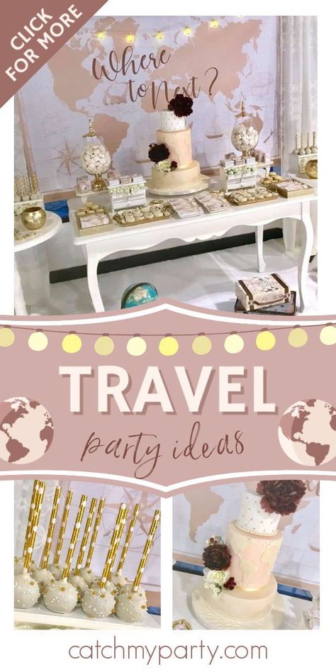 Travel Theme Bday Party, 40th Birthday Travel Theme, Travel Birthday Theme, Travel Birthday Party Theme, Birthday Travel Ideas, Around The World Theme Party, Travel Theme Birthday Party, Travel Theme Cake, Travel Party Decorations