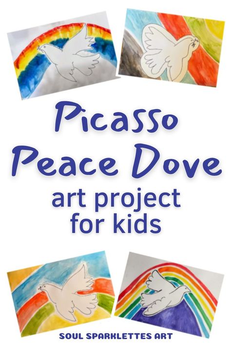 Preschool Picasso Art, Rainbow Art Elementary, Peace Crafts Preschool, Picasso Peace Dove, Peace Activities For Kindergarten, Pre K Watercolor Activities, Peace Art Lesson, Picasso Activities For Kids, Dove Preschool Craft