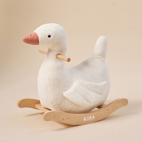 Our down-soft duckling rocker offers them a comfy ride along with huggable plushness, sweet wings and adorable features. It features solid wood handles and precision-shaped runners for smooth, stable and gentle rocking. DETAILS THAT MATTER Duck is made from 100% polyester Sherpa. Eyes and nose are made of 100% polyester thread. Duck bill is made of cotton linen. Filled with 100% polyester fibers. Rockers and handles are made from 100% solid rubber wood. KEY PRODUCT POINTS Pottery Barn Kids exclu Duck Nursery, Nursery Rocker, Nursery Room Inspiration, Nursery Furniture Sets, Nursery Inspiration, Nursery Furniture, Nursery Themes, Future Kids, Future Baby