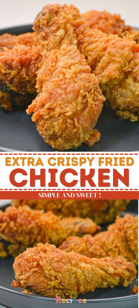 I guarantee this Extra Crispy Spicy Fried Chicken recipe is gonna be a hit in your home. Who doesn’t love a chicken dish for a work night or a friend’s potluck? This recipe is going to become your go-to. Spicy Chicken Recipes Baked, Big Back Recipes, Chicken Flour Recipe, Fried Chicken Legs Recipe, Fry Chicken Recipes, Hot Fried Chicken Recipe, Meat Dinner Recipes, Fried Food Recipes, Kfc Fried Chicken Recipe