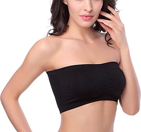 HOEREV Bra Tube Top Bandeau Style Removable Padding Bra Seamless Stretch ** See this great product. Note: It's an affiliate link to Amazon. Air Bra, Low Cut Outfit, Tube Bra, Halter Backless Dress, Padded Top, Bandeau Bra, Bandeaus, Cropped Tube Top, Sport Bra