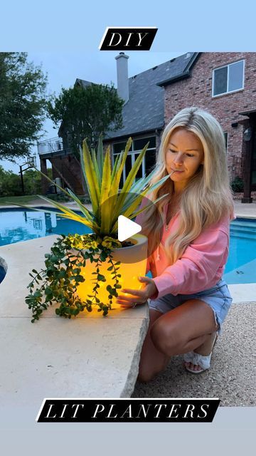 Macy Blackwell on Instagram: "DIY Lit Planters!🌿✨ So easy and beautiful for your outdoor spaces this summer! Remote controlled!   - 2 plastic planters: one slightly larger  - Strand of fairy lights (& tape) - Faux or real plant  - decorative rocks   1. Start by wrapping the fairy lights around the inside of the larger planter. Secure with clear tape.  2. Add the second planter, fill with favorite plants and decorative rocks or moss to fill up any empty space.  My exact supplies linked in my LTK and Amazon storefront!  #summerdiy #litplanters #summerhome #summerparty #summerideas #diy" Macy Blackwell, Decorative Rocks, Summer Planter, Potted Plants Outdoor, Fire Places, Diy Outdoor Decor, Plastic Planters, Backyard Lighting, Clear Tape