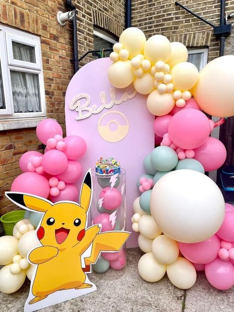 Pikachu Girl Birthday Party, Girly Pokemon Birthday Party, Girl Pokemon Birthday Party, Pokemon Baby Shower Ideas, Pikachu Birthday Party Ideas, Pink Pikachu, Pokemon Balloons, Pokemon Party Decorations, Pokemon Pink