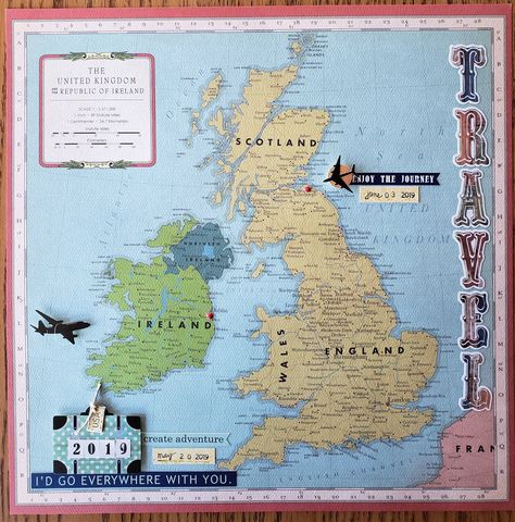 ~Ireland and Scotland~ - Scrapbook.com Scotland Scrapbook, Ireland Scrapbook, Ireland And Scotland, Umbrella Craft, Scrapbooking Layouts Travel, Travel Project, Clear Acrylic Stamps, Handmade Project, Puffy Stickers