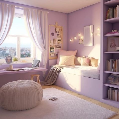 Cute Bedroom Ideas For Small Rooms Cozy Purple, Lavender Theme Room Ideas, Room Ideas Aesthetic Lavender, Small Purple Room Ideas, Kids Room Purple Walls, Lavender Room Inspiration, Aesthetic Lavender Room, Lavender Aesthetic Room Ideas, Small Purple Bedroom Ideas