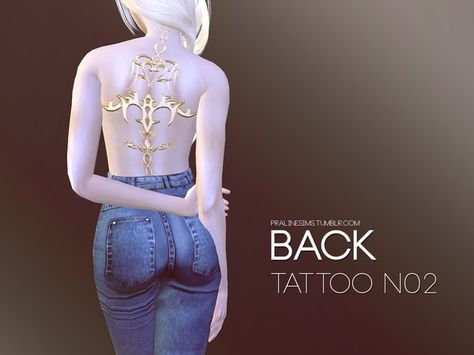 Pralinesims' Back Tattoo N02 Sims4 Accessories, Accessories Male, Male Tattoos, Los Sims 4 Mods, Sims 4 Tattoos, Disney With A Toddler, Fantasy Tattoos, Sims 4 Cc Skin, Gold Tattoo