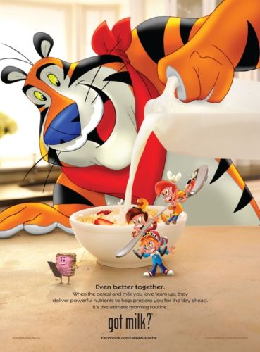 KELLOGG COMPANY GOT MILK AD  ~1eyeJACK~ Tiger Attitude, Milk Campaign, Kellogs Cereal, Cereal Characters, Got Milk Ads, Milk Mustache, Snap Crackle Pop, Mini Wheats, Kids Cereal