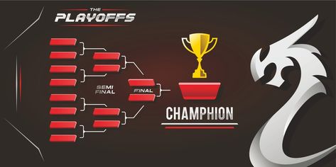 Red and black bracket design with dragon logo. printable sport game tournament championship contest stage, elimination board chart vector with champion trophy prize icon illustration background Sports Fashion Illustration, Champion Trophy, Photo Video App, Printable Sports, Dragon Logo, Team Schedule, Logo Design Tutorial, Match Schedule, Champions Trophy