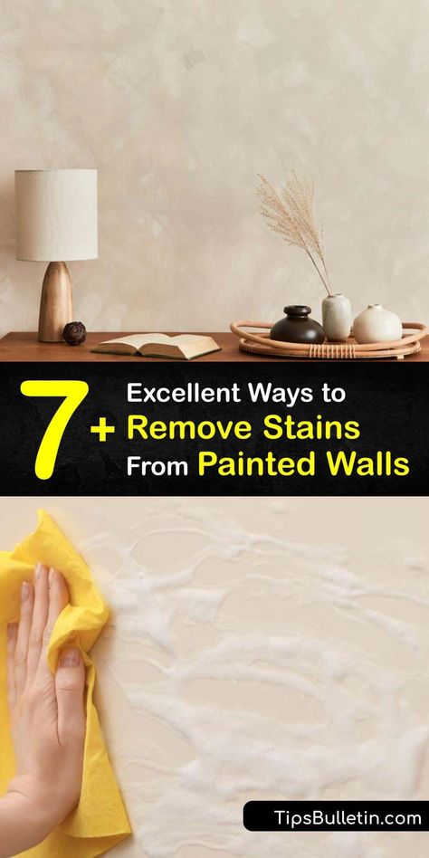 Discover how to clean walls to remove a stain without ruining the wall paint. White vinegar and soapy water are ideal cleaning solutions for removing stains from flat paint walls, and a Magic Eraser and baking soda remove scuffs and other wall marks. #howto #remove #stains #painted #walls How To Remove Stains From Walls, Flat Paint Walls, Clean Walls, Remove Yellow Stains, Coffee Stain Removal, Wall Stains, Diy Household Cleaners, White Wall Paint, Paint Walls